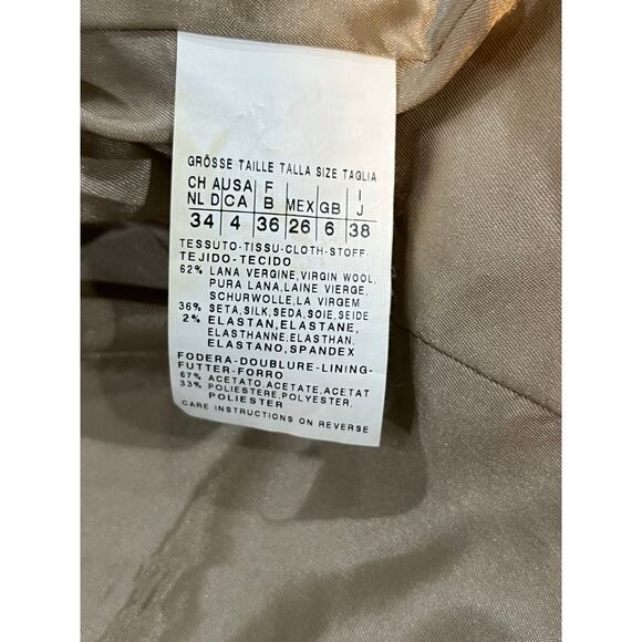 Max Mara Italy Single Breasted Pointed Collar Pockets Wool Silk Tan Blazer Sz 4 - Picture 7 of 9